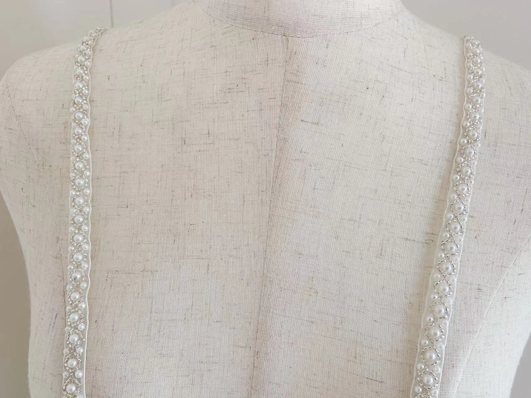 Bridal Sash Ribbon - Top Quality Off White Pearl Beaded