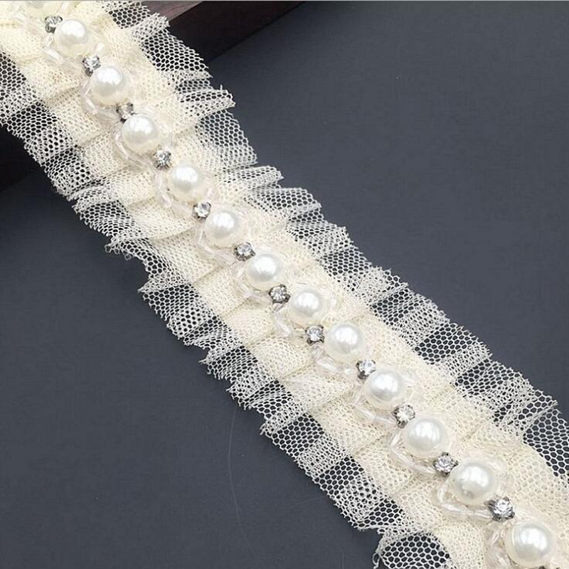 1 yard 1.5cm Ivory Pearl Beade - Bridal Sash Ribbon recension och pris