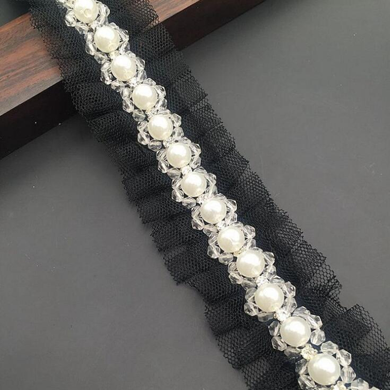1 yard 1.5cm Ivory Pearl Beade - Bridal Sash Ribbon recension och pris